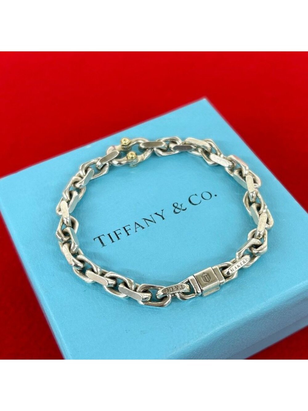 Tiffany & Co Makers Bracelet Silver 18K Yellow Gold Chain